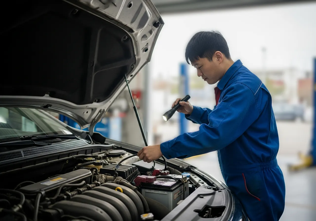 Mechanic servicing a car battery